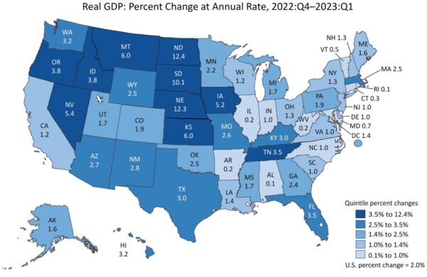 First quarter 2023 GDP growth by state