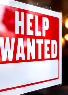 Help wanted sign, now hiring