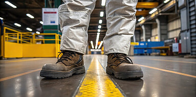 Safety shoes on manufacturing floor