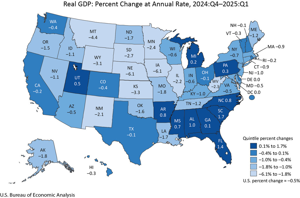 Q1 2025 GDP growth by state