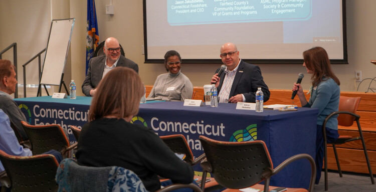 The Conversations with Connecticut Foodshare event, held March 24, featured Jakubowski and Amero alongside Lutonya Russell-Humes, vice president of grants and programs at Fairfield County’s Community Foundation